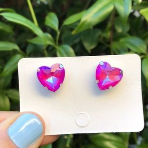 Hot Pink AB Crystal Heart Earrings